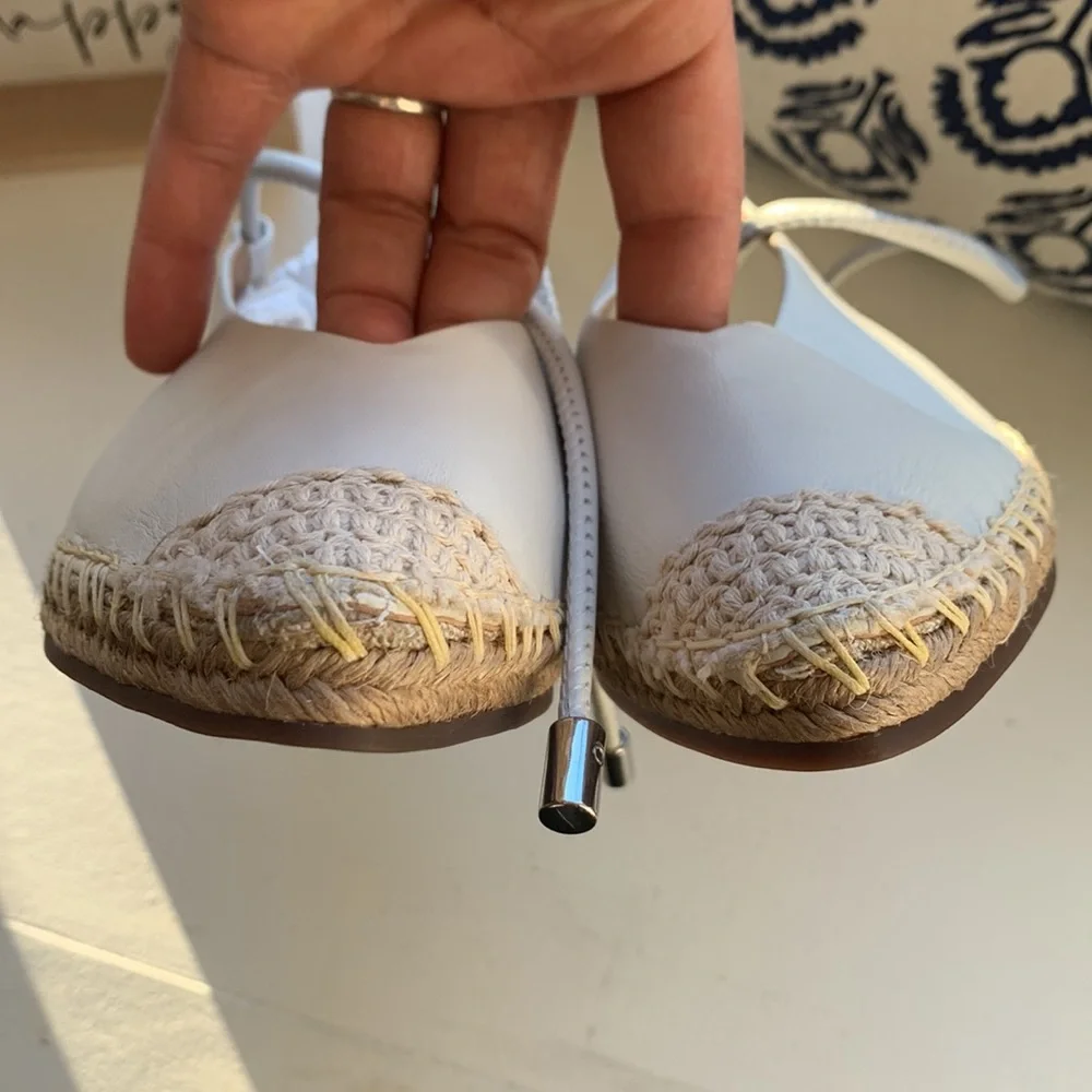 SCHUTZ White Leather Espadrille Flats with Braided Toe